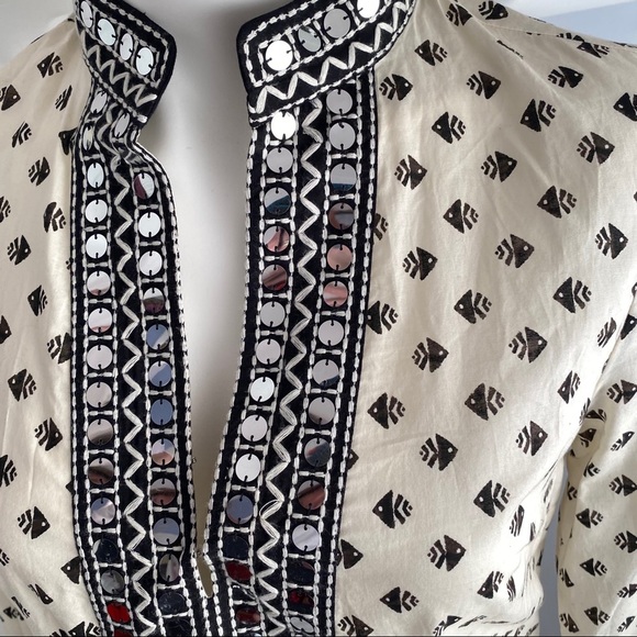 Tory Burch multicolor fish print tunic cream and black 6 - Picture 5 of 15